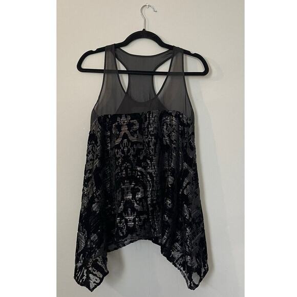 Anthropologie Sunday In Brooklyn Black Velvet Accent Trapeze Tank Top - Picture 2 of 3